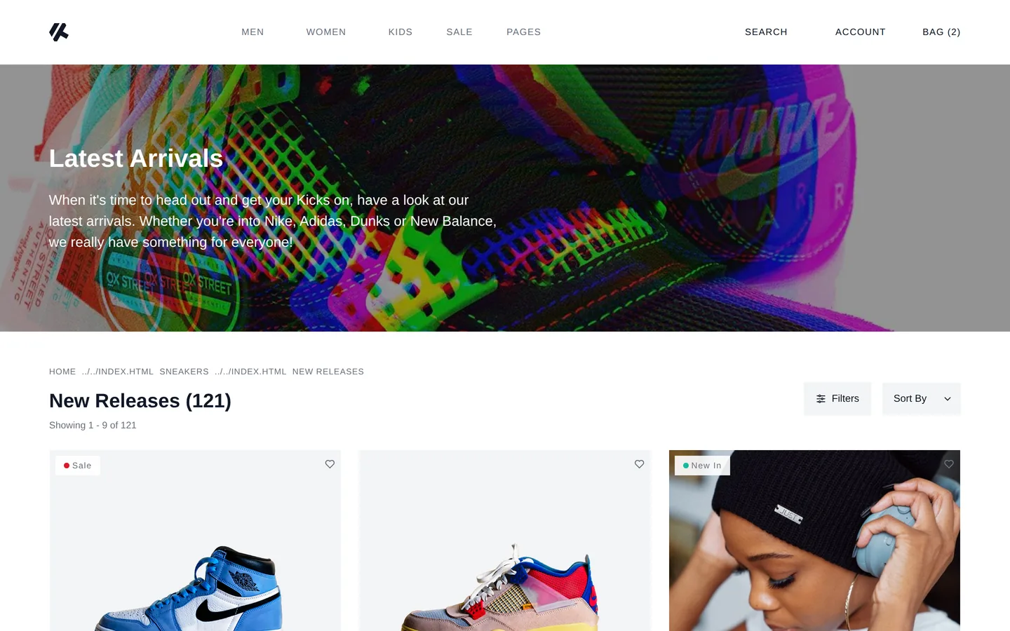 Bootstrap Fashion — Category listing with live filters and the price slider.