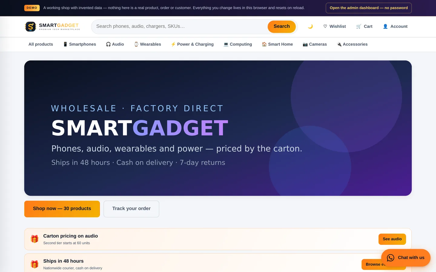 SmartGadget — The storefront a customer lands on.