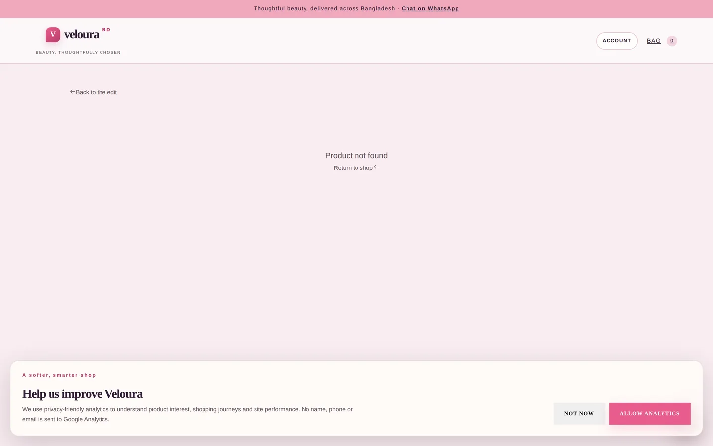 Veloura Atelier — A product page.