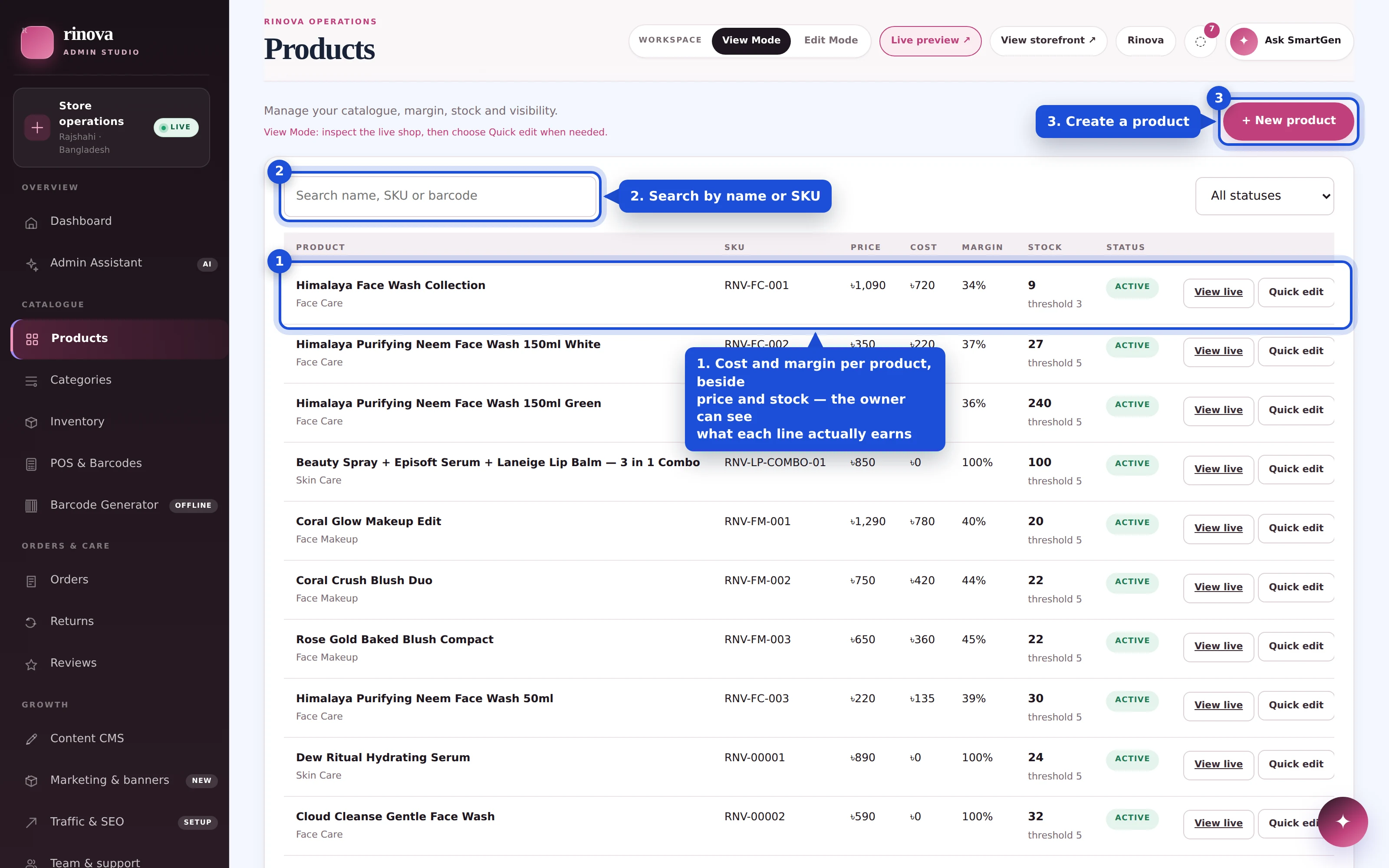 Products with margin