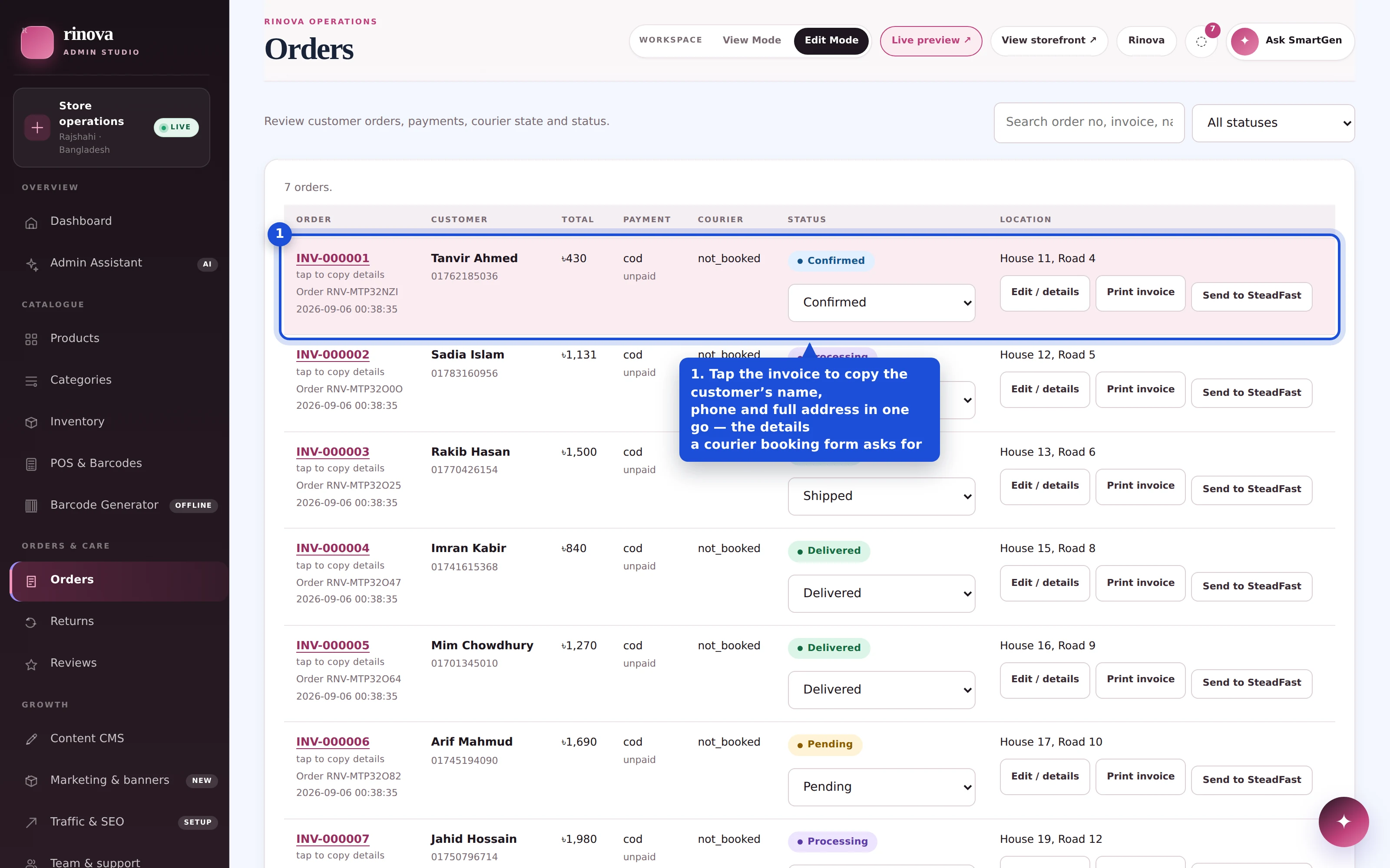 Copy customer details