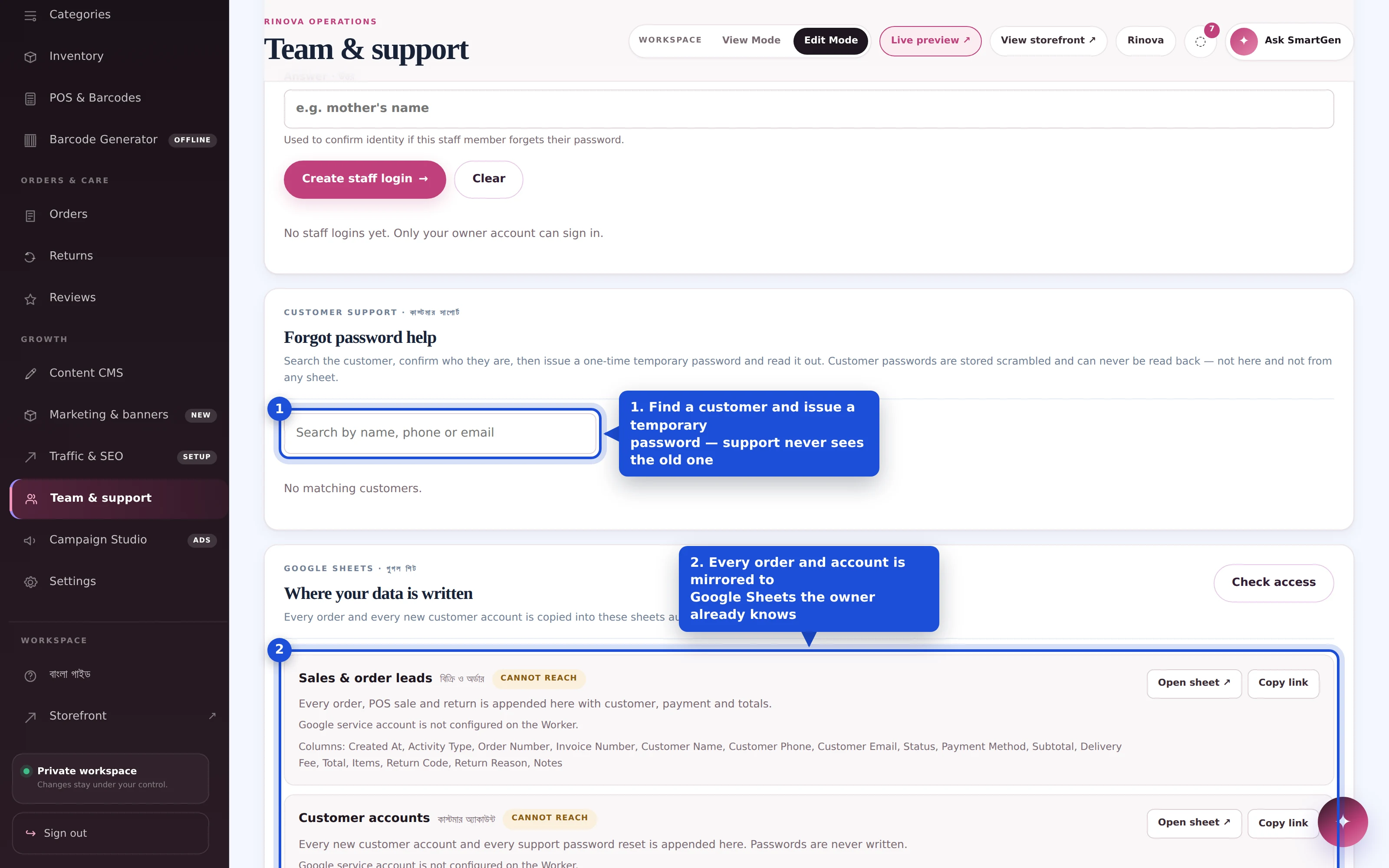 Customer support
