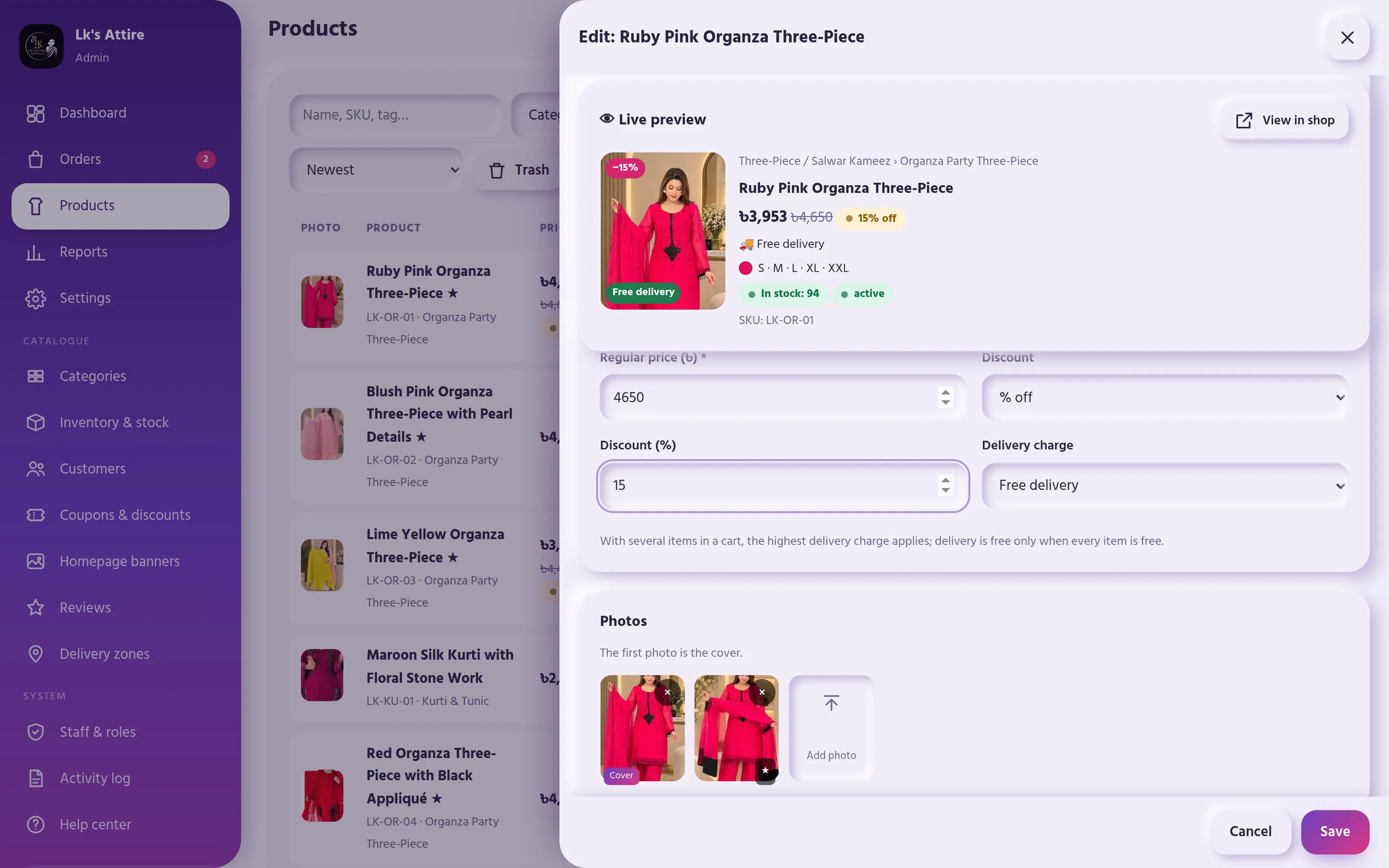 Discount and delivery options