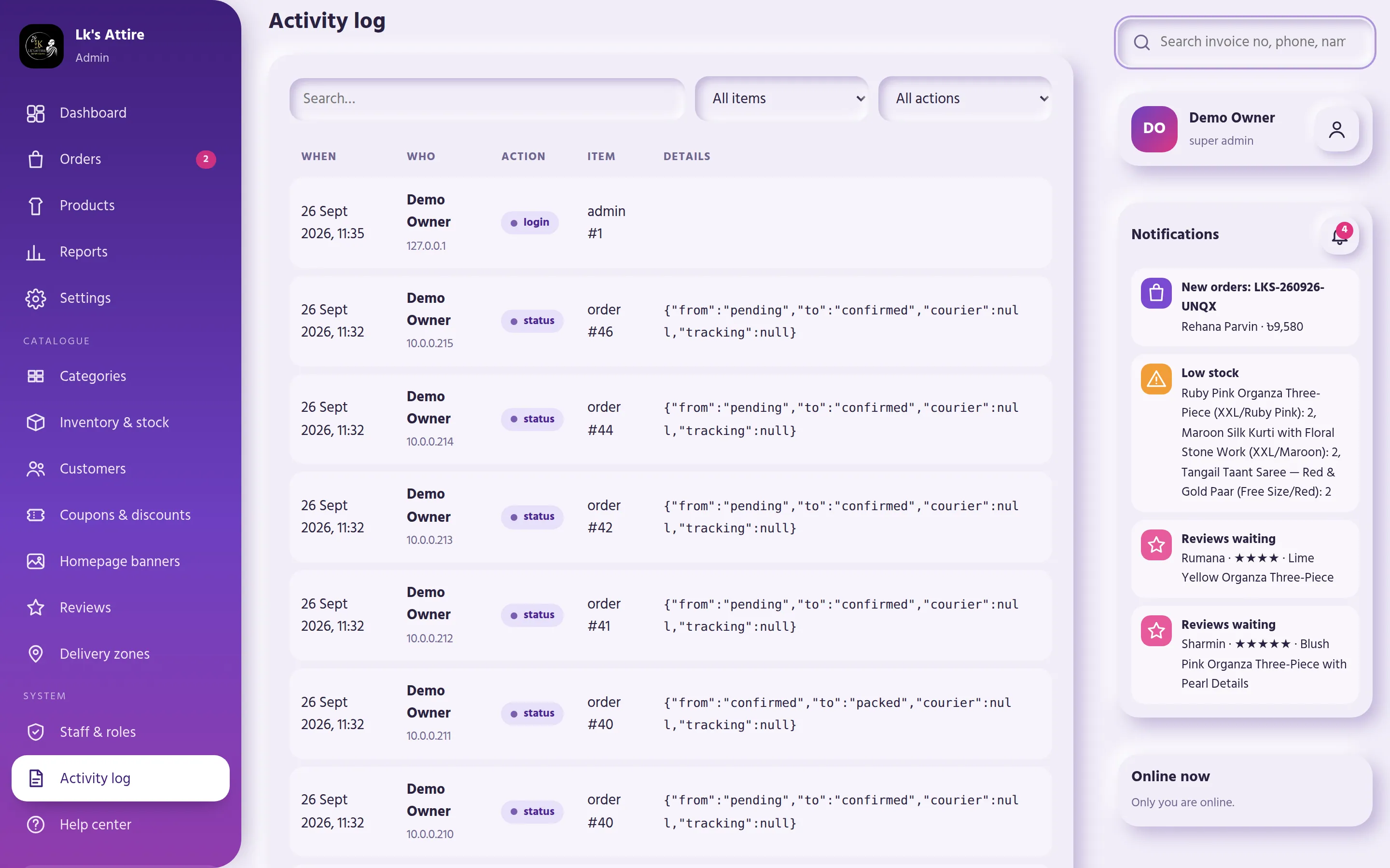 Activity log